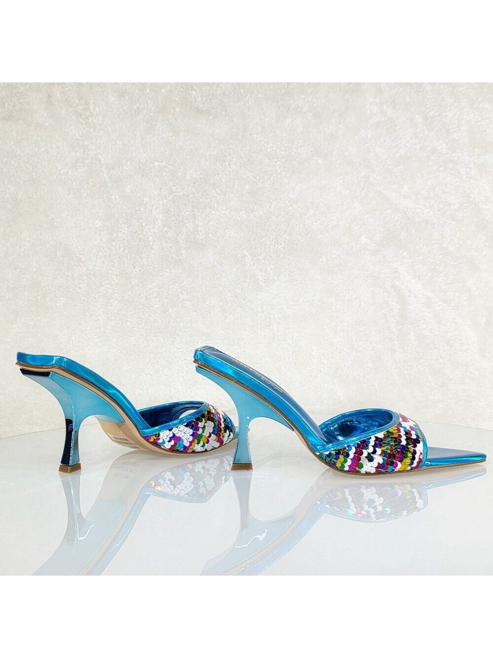 NIB Festive Blue Sequin Slip On 2.5" Heel Casual Evening Party Shoes - Picture 4 of 9